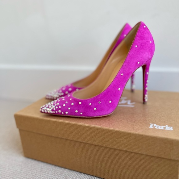 Christian Louboutin Suede Degrastrass 100mm in Indian Rose, Size EU 34 - Picture 2 of 8